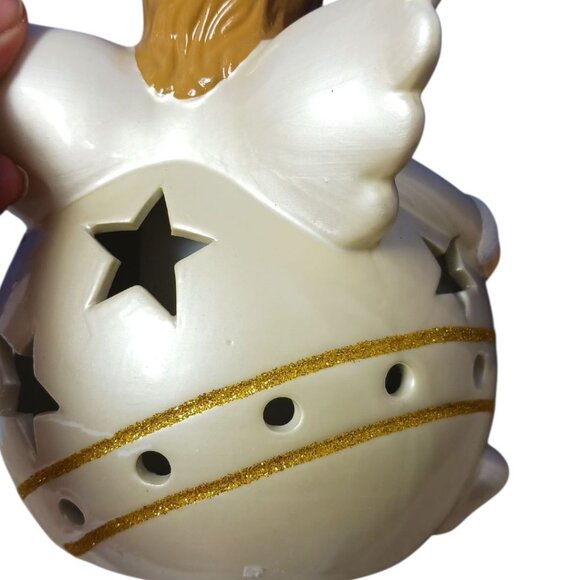 QVC Ceramic Angel Flameless Candle Luminaries Ornament In Gift Box Gold & Cream - Picture 6 of 11